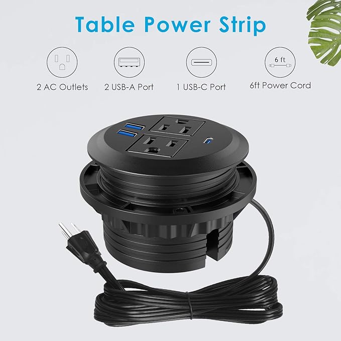 Recessed Power Grommet with AC Outlets, 20W Fast Charging USB-C Port - Image 2