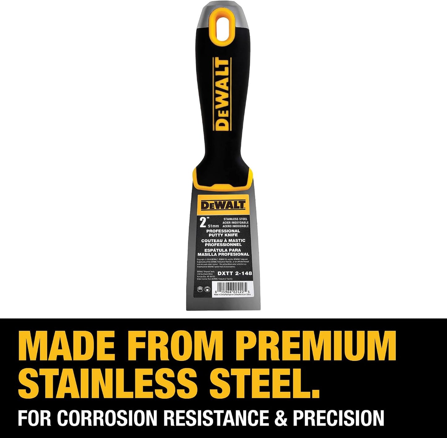 DEWALT 2" Putty Knife | Stainless Steel w/Soft Grip Handle | DXTT-2-148