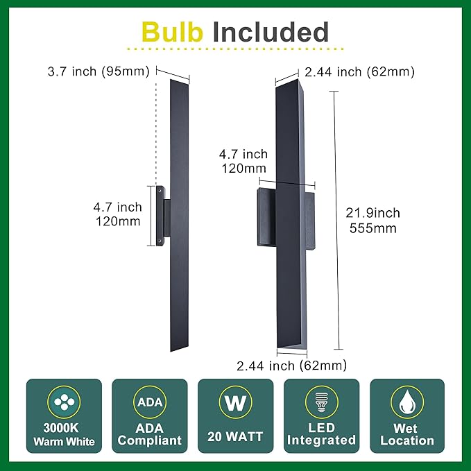 Tarentlight Modern Outdoor Porch Light Patio Lamp in 20W 3000K Integrated LED - Image 6