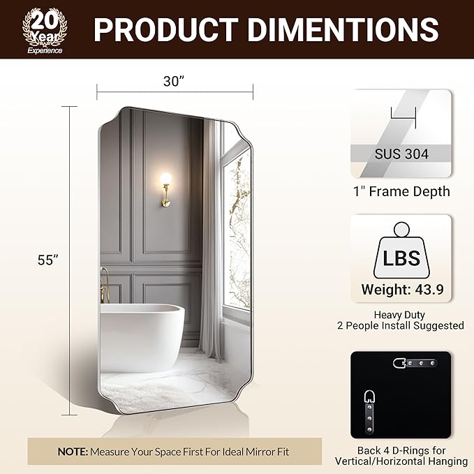 ANDY STAR 30"x55" Large Bathroom Mirror, Chrome Scalloped Mirror - Image 2