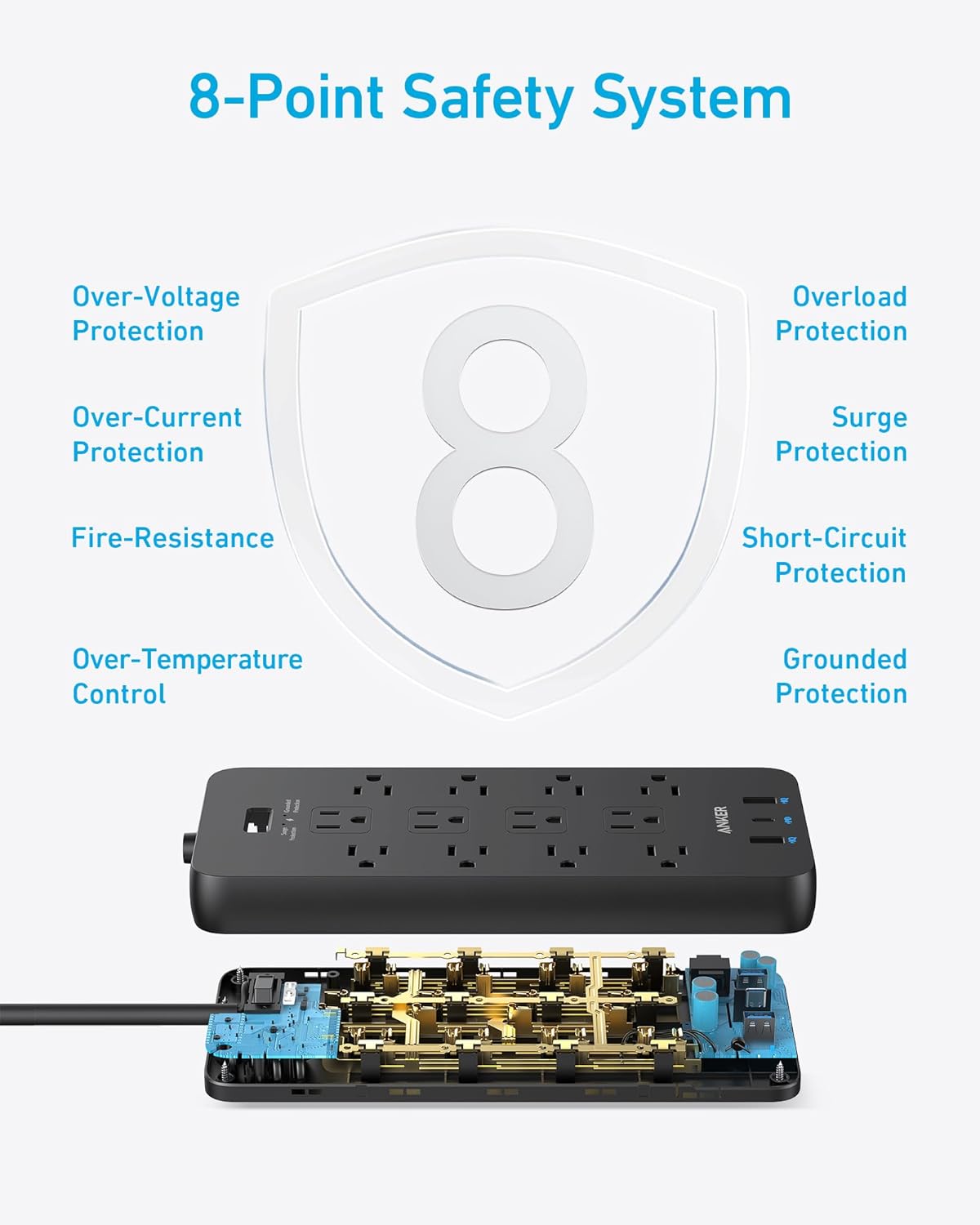 Anker Power Strip with 2100J Surge Protector, Outlet Extender, 20W, 12 AC | 5ft Extension Cord with Multiple Outlets, 1 USB C, 2 USB A, Home Office, Dorm Room Essentials, TUV Listed