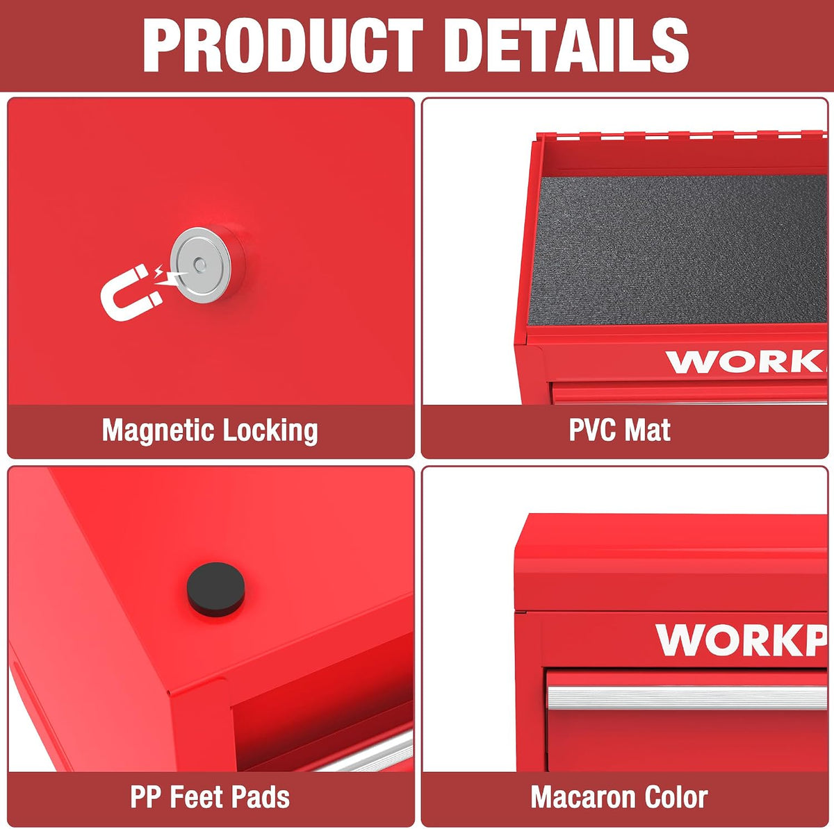 workpro mini metal tool box with 2 drawers, side view