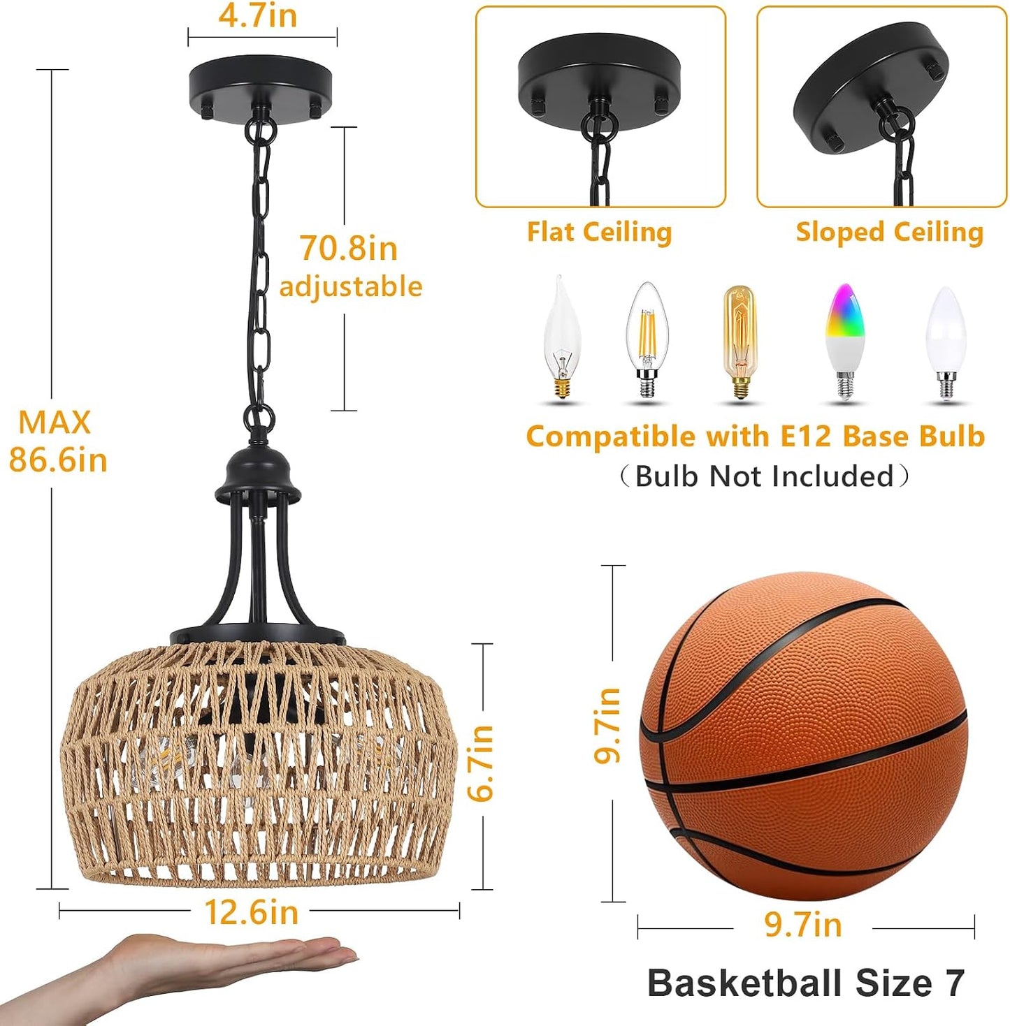 HMVPL Farmhouse Chandelier for Dining Room, 3-Light Boho Rattan Chandelier Light Fixture Ceiling Hanging with Woven Lampshade, Small Wicker Coastal Pendant Light for Kitchen Bedroom Island Hallway