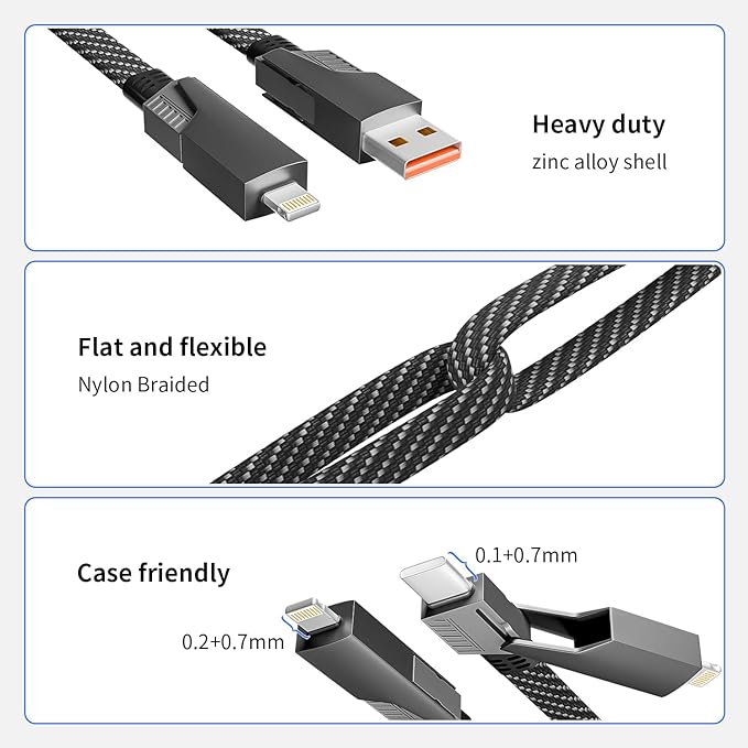 Firsting 4 in 1 Charging Cable 240W MAX, USB C Cable Fast Charger Cord - Image 7