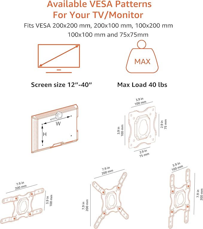 Amazon Basics Full Motion TV Wall Mount fits 12" to 40" TVs and VESA 200x200 - Image 3