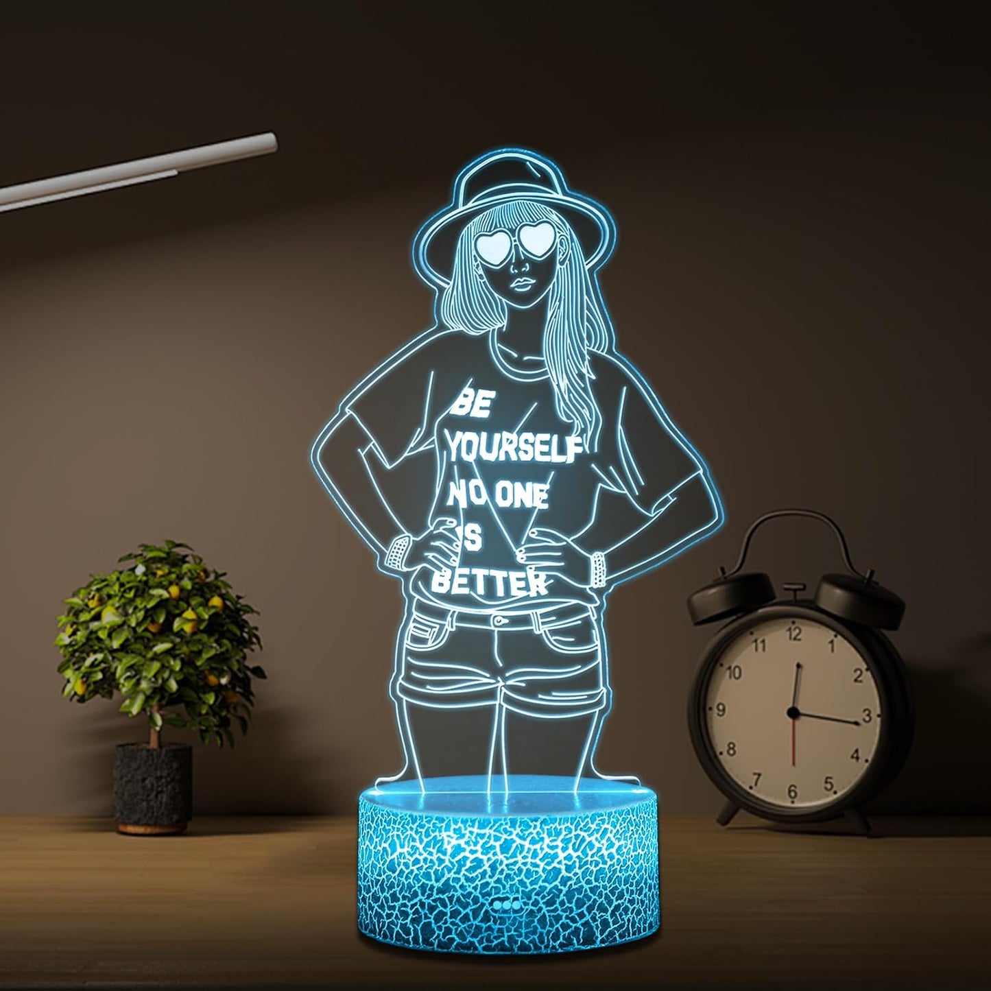 Be Yourself Mood Lights, Inspirational Gifts for Girls | 16 Colors 3D Illusion Lamp with Dimmable Remote & Timer, Room Decor for Music Fans Birthday Christmas