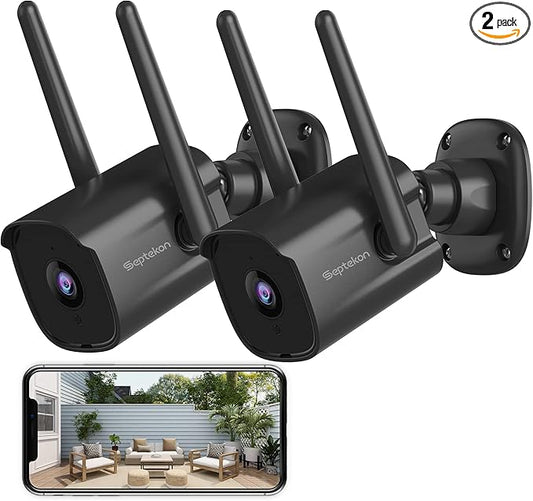 Septekon Security Camera Outdoor 2 Pack, 2.4G Wired WiFi Cameras by Septekon