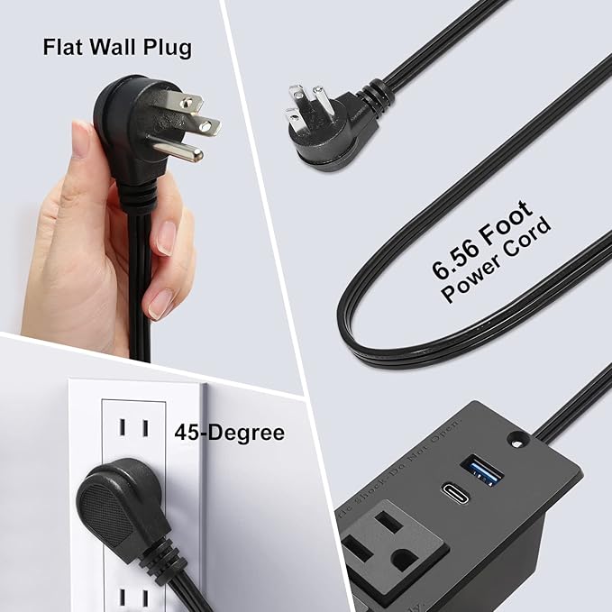 USB C Recessed Power Strip Fast Charge Desktop Power Station 2 Outlets 2 USB - Image 4