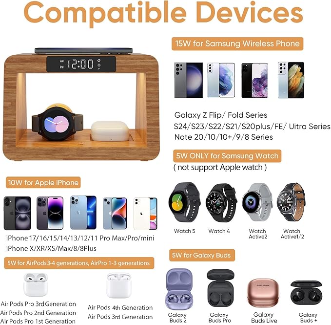 Bamboo Wireless Charging Station, 3 in 1 Charging Station - Image 3