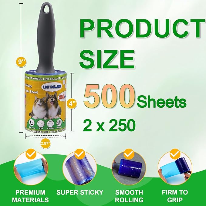 Lint Roller for Pet Hair 500 Sheets Extra Sticky Pet Hair Remover for Clothes - Image 2
