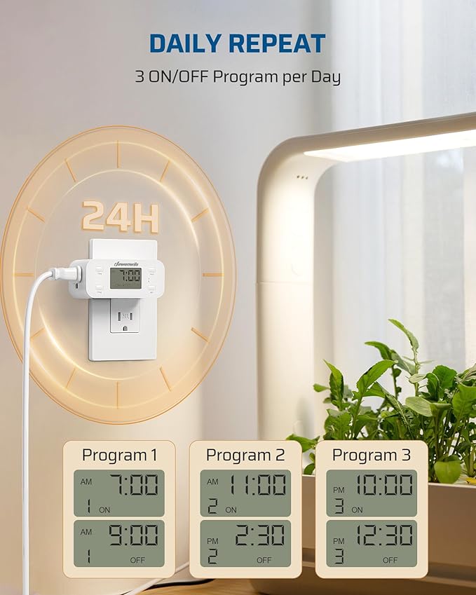 DEWENWILS 24 Hour Programmable Digital Timer Outlet, 2 Pack Timers - Image 2