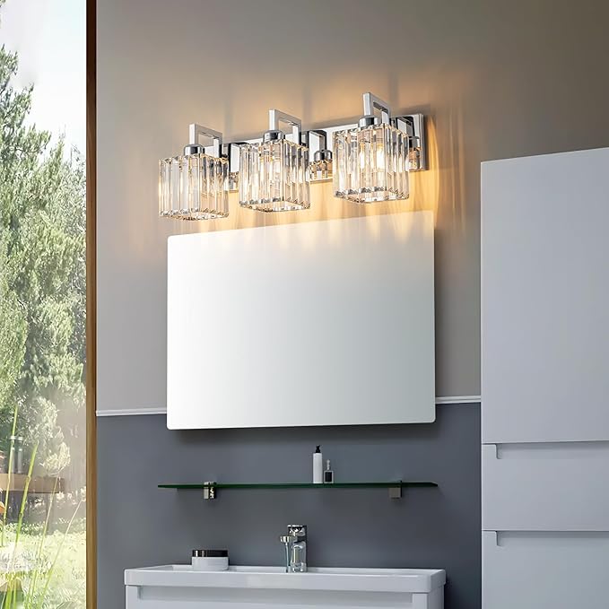 FDPBY Modern Bathroom Vanity Light 3-Lights Chrome Crystal Wall Lamp Bathroom - Image 2