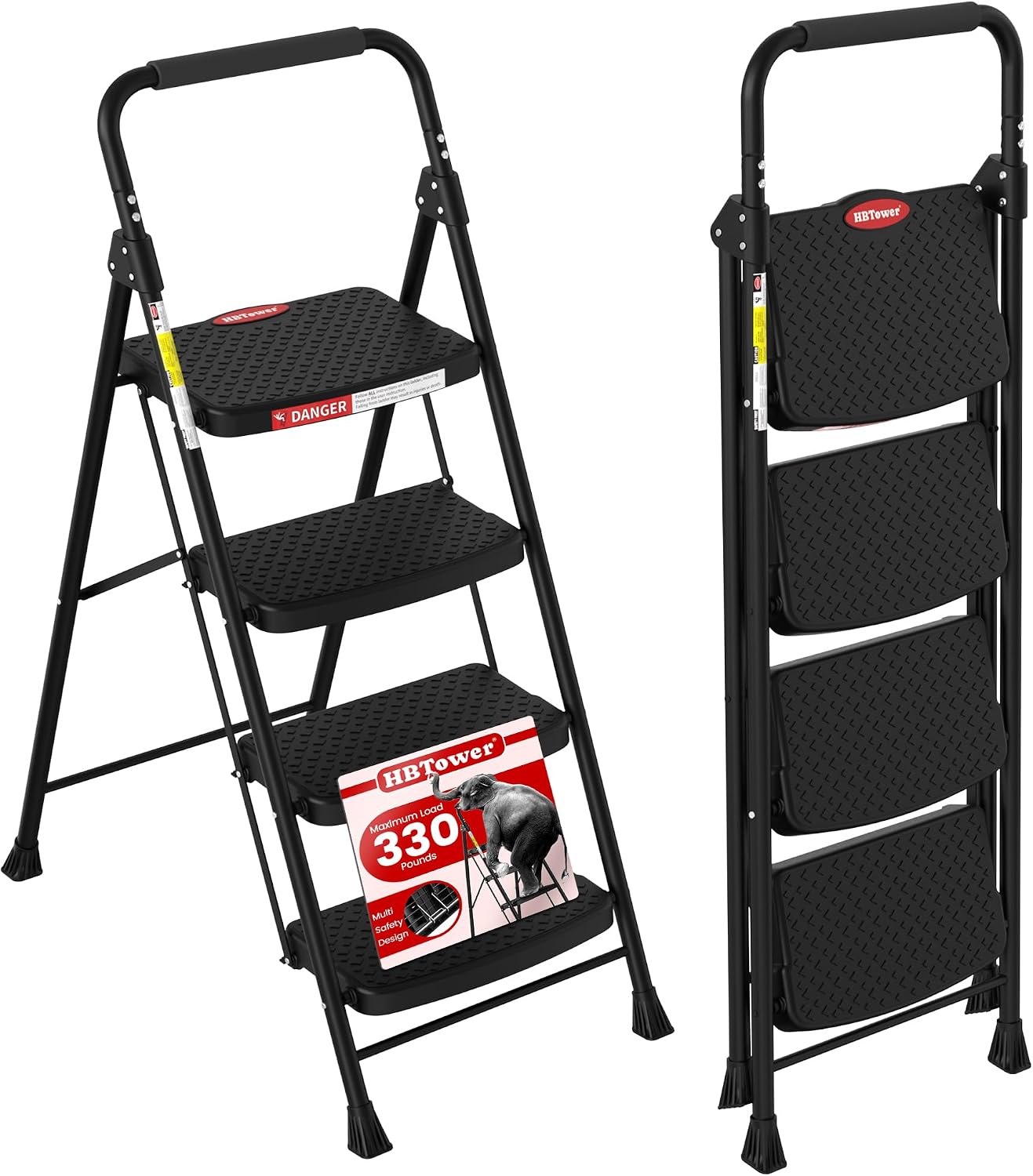 HBTower 4 Step Ladder, Step Stool Foldable with Wide Anti-Slip Pedal | Sturdy Steel Ladders for Home Adults Kitchen