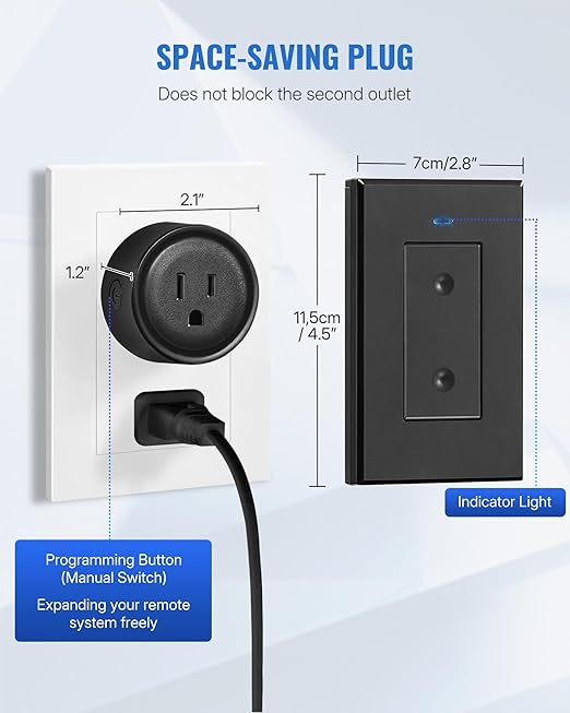 Black Remote Control Outlet Plug, WILAWELS Wireless Light Switch, On Off Remote - Image 7