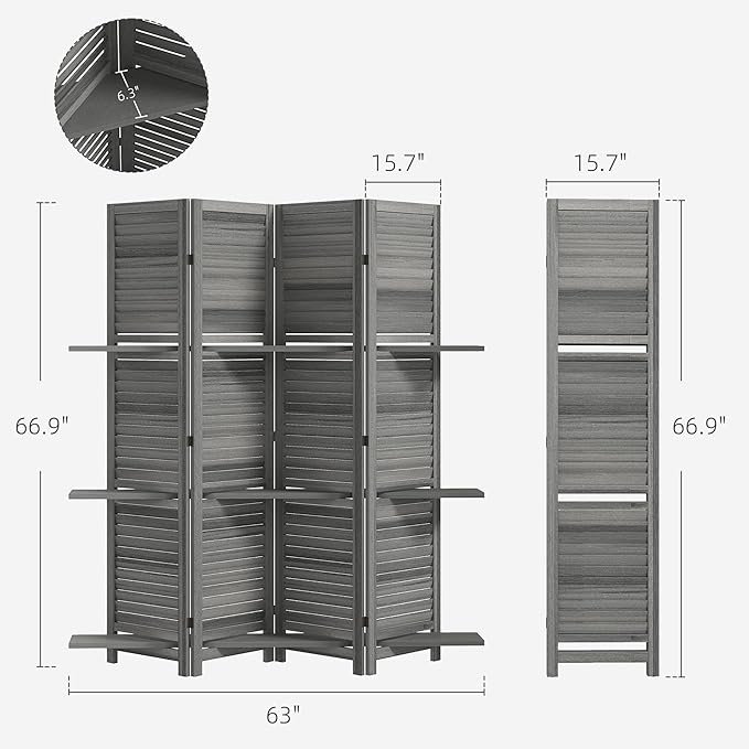 HOMCOM Room Divider, 4 Panel 67" Tall Wood Privacy Screen - Image 7