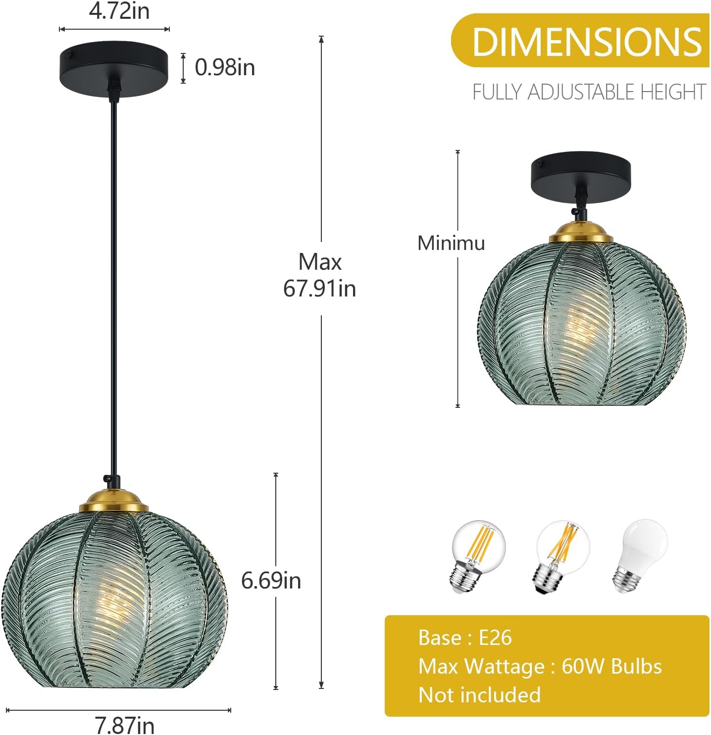 Gray Green Glass Pendant Lights Kitchen Island 2 Pack 7.87 in Hand Blown Glass Globe Pendant Light Fixtures Modern Pendant Lighting for Kitchen Island Bedroom Dining Room