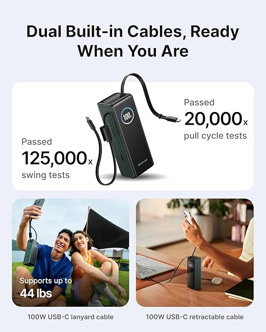 EF ECOFLOW Rapid Power Bank, 100W Built-in and Retractable Cables, Portable - Image 3