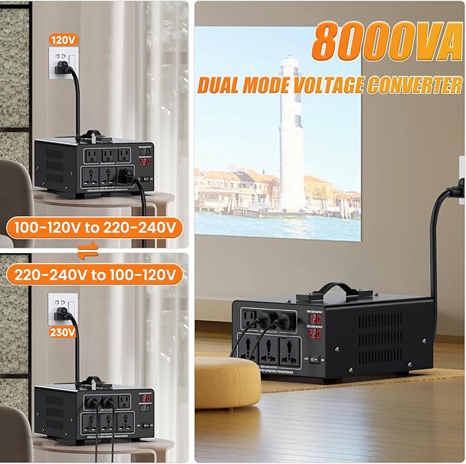 8000W Voltage Converter Transformer Step Up 110V/120V to220V/240V or Step Down - Image 2