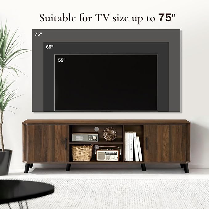 LuxenHome 70 Inch TV Stand, Mid Century Modern TV Stands - Image 4