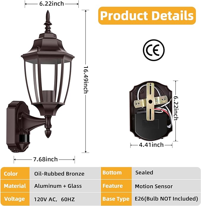 Lamomo Outdoor Wall Sconce, 2 Pack Dusk to Dawn Motion Sensor Bronze Outdoor - Image 5