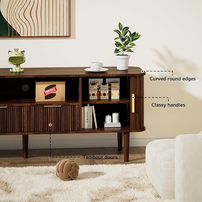 DAMCROP 62.4 Inch Fluted TV Stand, Modern Media Console Table - Image 8