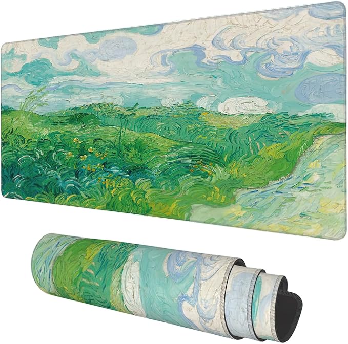 Desk Mat, Field Landscape Oil Painting Extended Gaming Mouse Pad Large by KOAIWPAE
