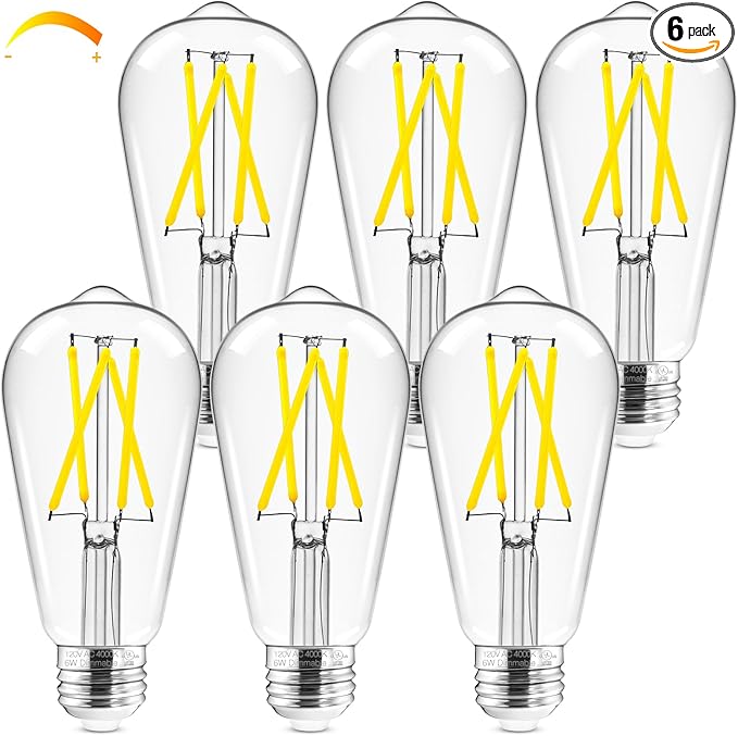 Hizashi E26 LED Bulb 60 Watt Dimmable, 4000K LED Edison Bulbs, ST19 Vintage by HIZASHI