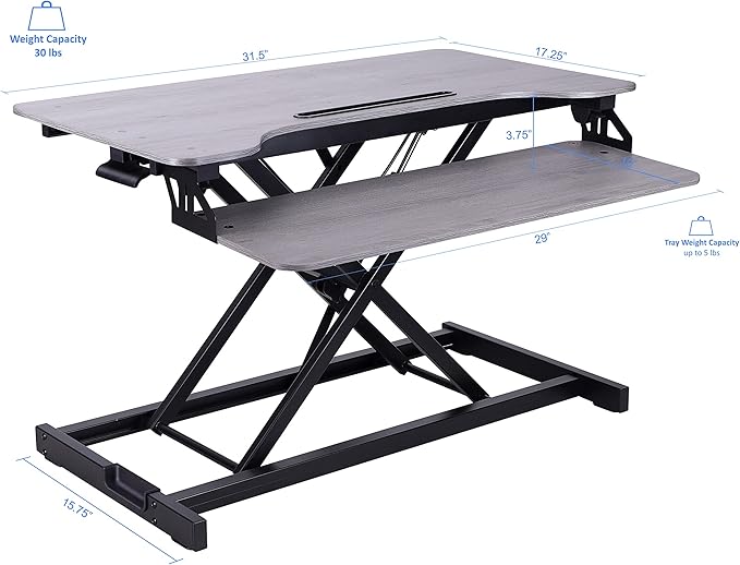 Rocelco Standing Desk Converter 31.5 Inch Sit Stand Up Dual Monitor Tabletop - Image 3