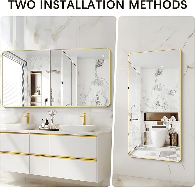 55"x36" Gold Bathroom Mirror, Large Rectangle Mirror, Rectangular Wall Mirror - Image 7