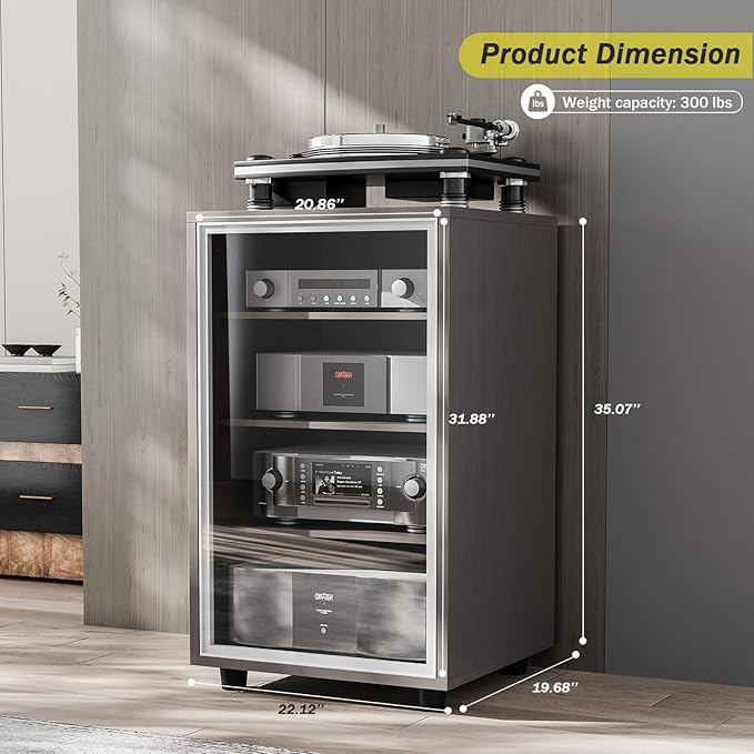 Media Storage Cabinet with Tempered Glass Door, 3 Adjustable Shelves Stereo - Image 2