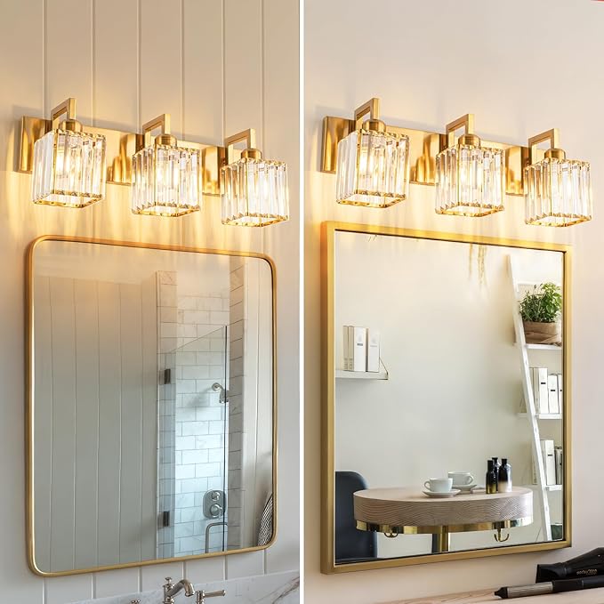 FDPBY Modern Bathroom Vanity Light 3-Lights Gold Crystal Wall Lamp Bathroom - Image 3