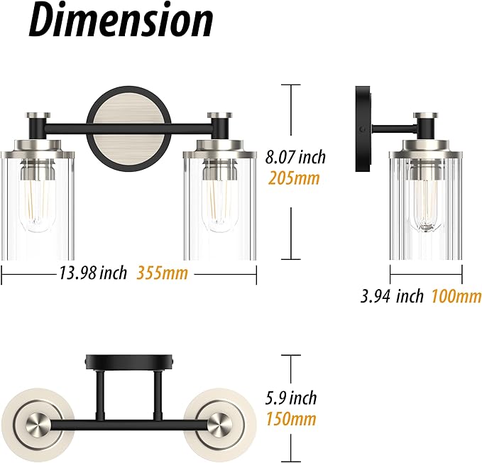 PHIXART Bathroom Lighting Fixtures Black and Brushed Nickel Bathroom Vanity - Image 2