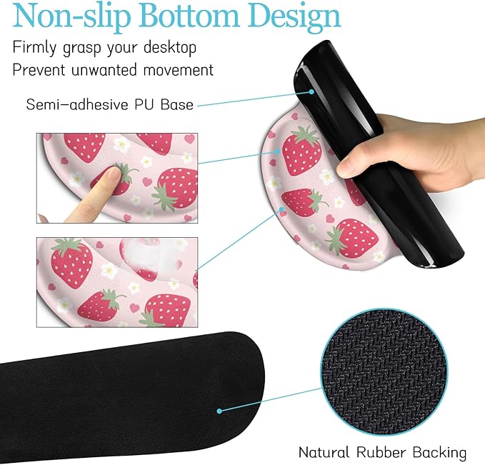 LIMKRIAN Strawberry Mouse Pad Desk Mat Set, Large Gaming Mousepad Wrist Support - Image 5