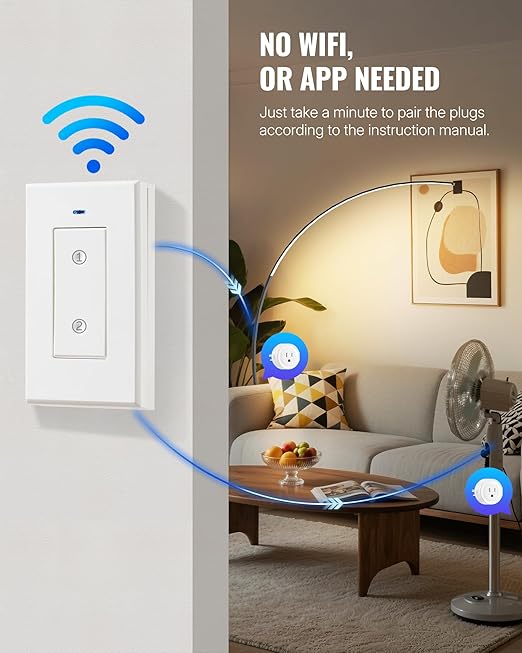 Remote Control Outlet WILAWELS Wireless Light Switch, 2 Pack Expandable and - Image 3