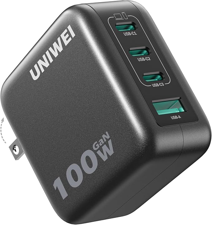 UNIWEI 100W USB C Charger Block, 4-Port GaN and Ultra-Compact Wall Adapter by UNIWEI