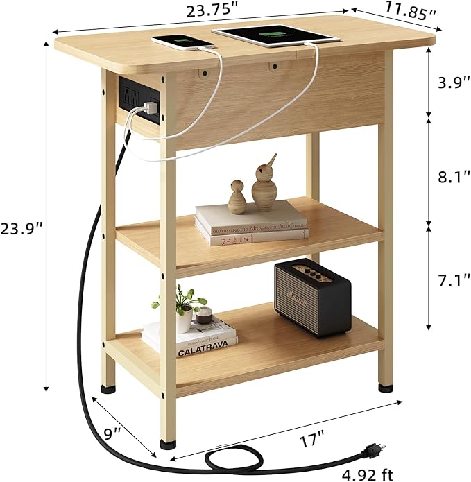 LIDYUK End Table with Charging Station, Flip Top Side Table with USB Ports and - Image 3