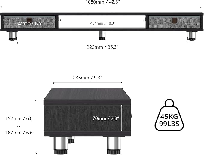 Fenge Dual Monitor Stand with 2 Drawers, 42.5 Inches Large Computer Riser - Image 3