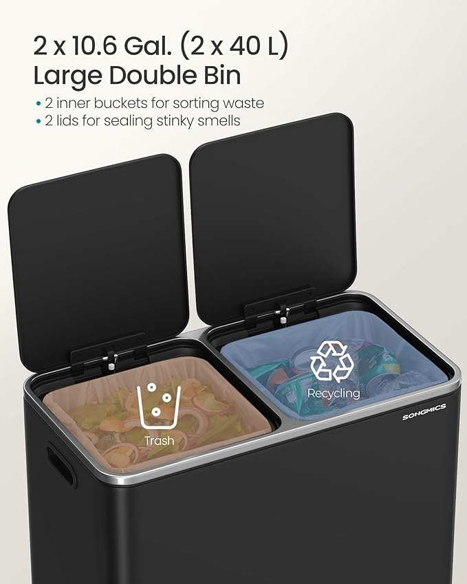 SONGMICS Trash Can, 2 x 10.6 Gallon Garbage Can - Image 3