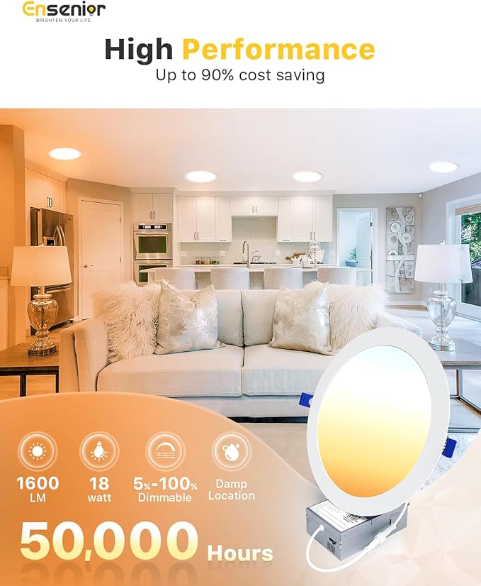 Ensenior 12 Pack 8 Inch LED Recessed Ceiling Light, 2700K-5000K 5CCT, 1600LM - Image 3