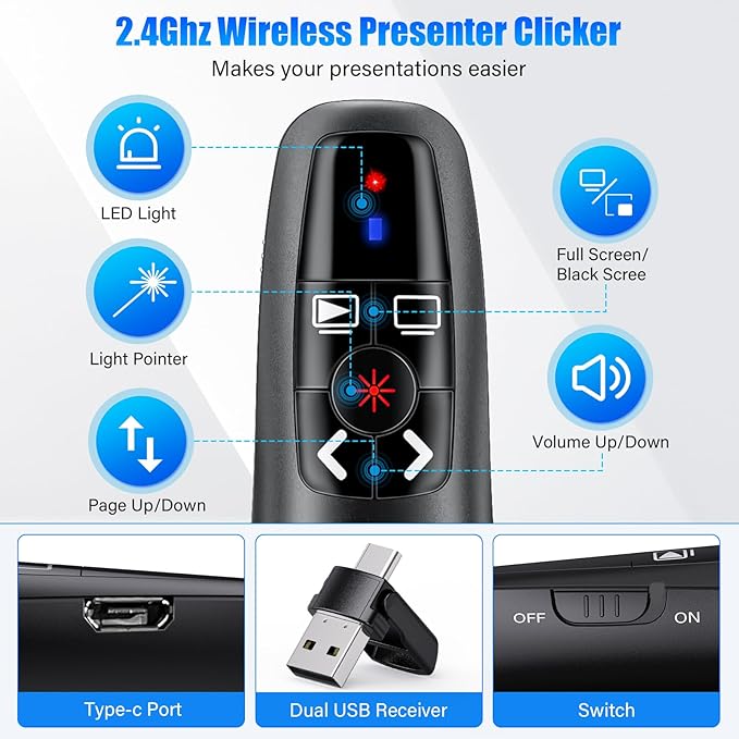 2-in-1 USB Type C Presentation Clicker, Clicker - Image 3