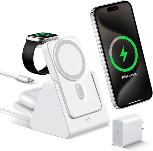 Smtcsl 3-in-1 Wireless Charging Station: Portable 5000mAh Power Bank Charger by Smtcsl