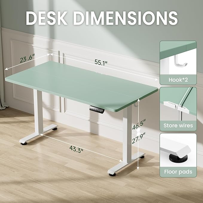 Veken 55 Inch Large Electric Standing Desk, 4 Memory Heights Adjustable - Image 2