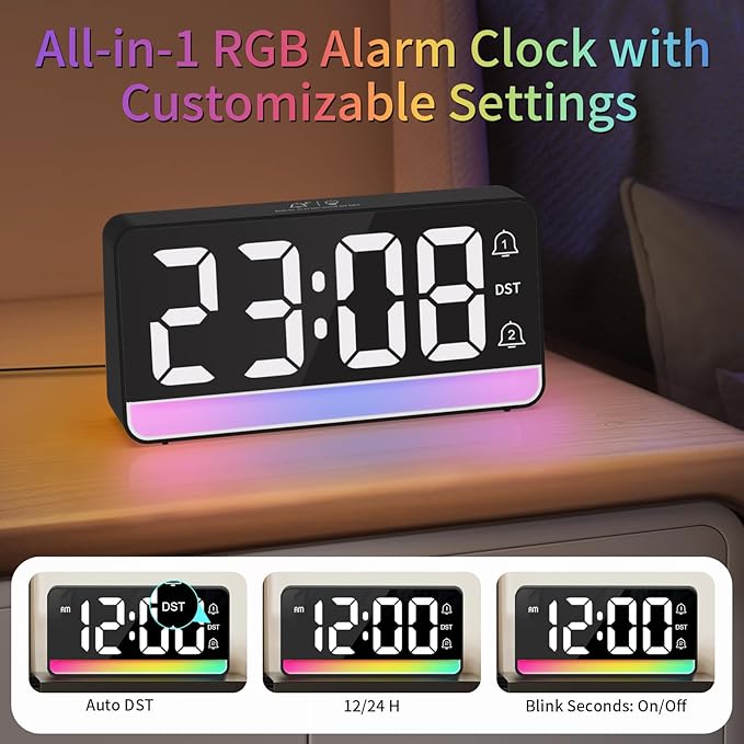 Alarm Clocks for Bedrooms, Digital Bedside Clock - Image 8