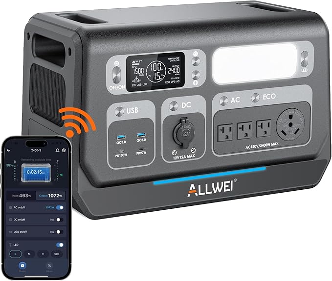 ALLWEI 2400W LiFePO4 Power Station, 2048Wh Solar Generator by ALLWEI