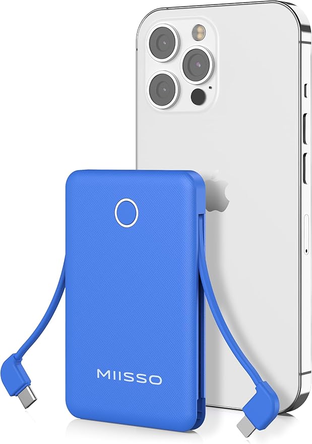 miisso 6000mah Ultra Slim Built in Cables Power Bank, Card Size Built in USB C by MIISSO