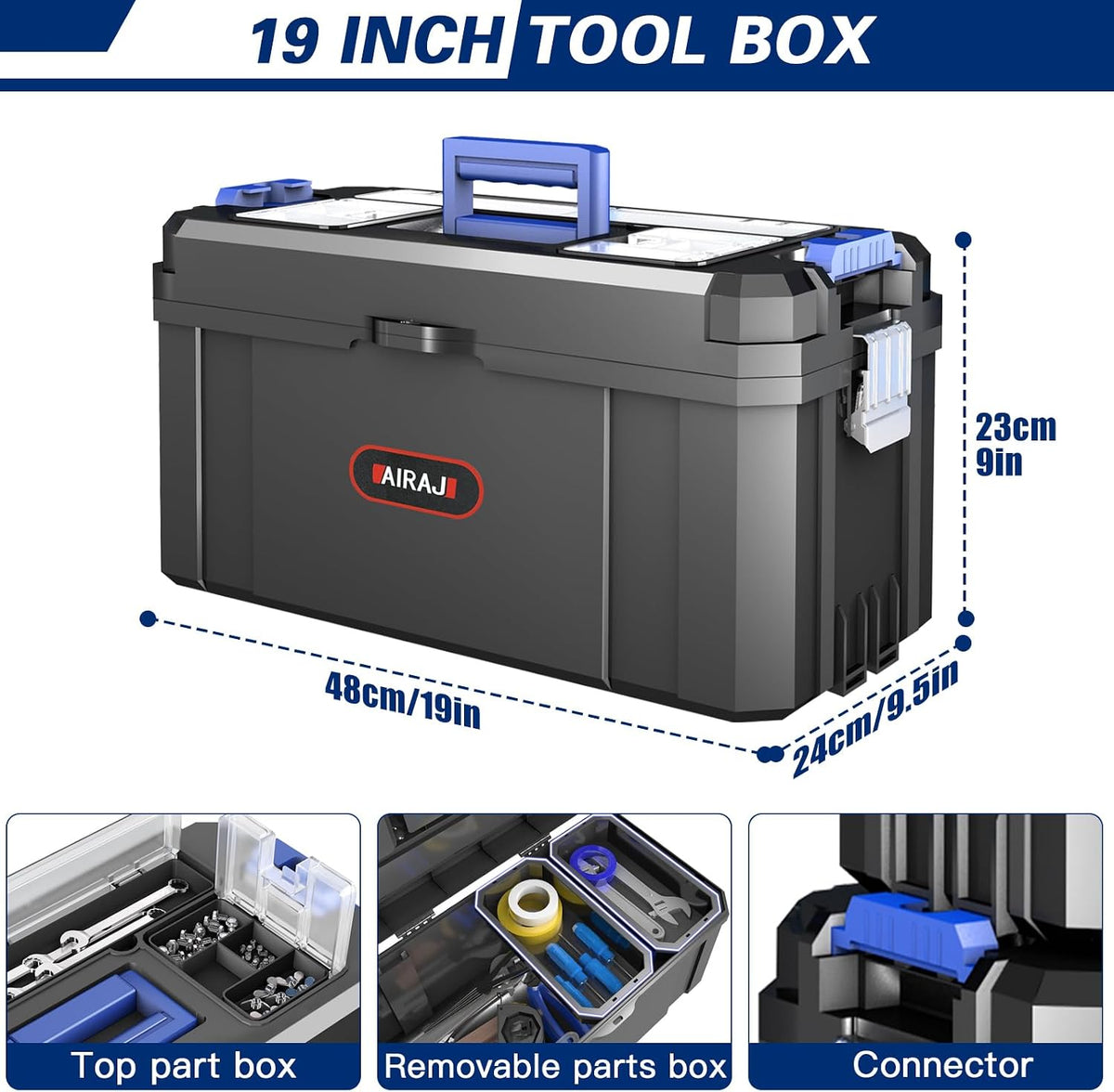 airaj 3 in 1 rolling tool box with, side view