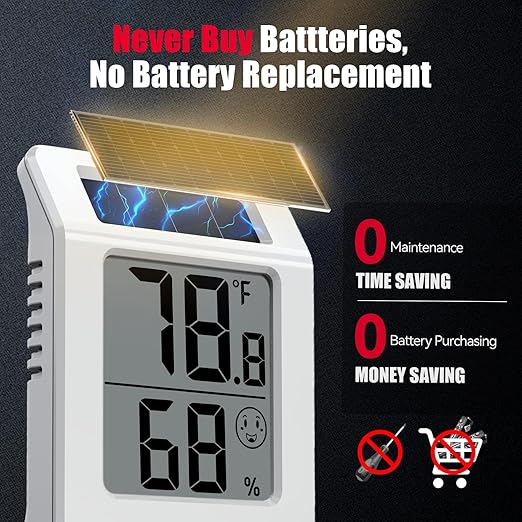 BaldrTherm 2.2'' Digital Thermometer and Hygrometer Meter, Solar-Powered Indoor - Image 2