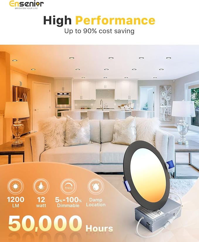 Ensenior 12 Pack 6 Inch LED Recessed Ceiling Light Black, 2700K-5000K 5CCT - Image 3