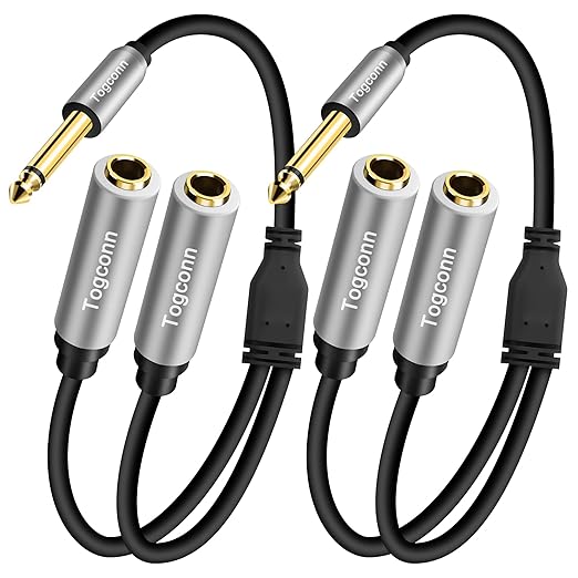 Togconn 2-Pack 1/4 inch TS Mono Splitter Y Adapter, 6.35mm Mono Male to Dual by Togconn