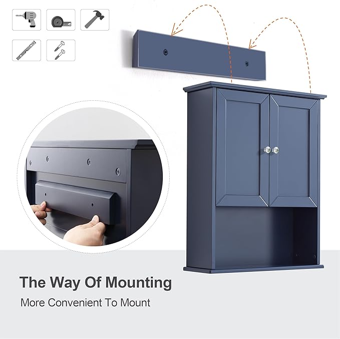 Bathroom Wall Cabinet Navy Blue Over Toilet Storage Cabinets 24x30 in Above - Image 6